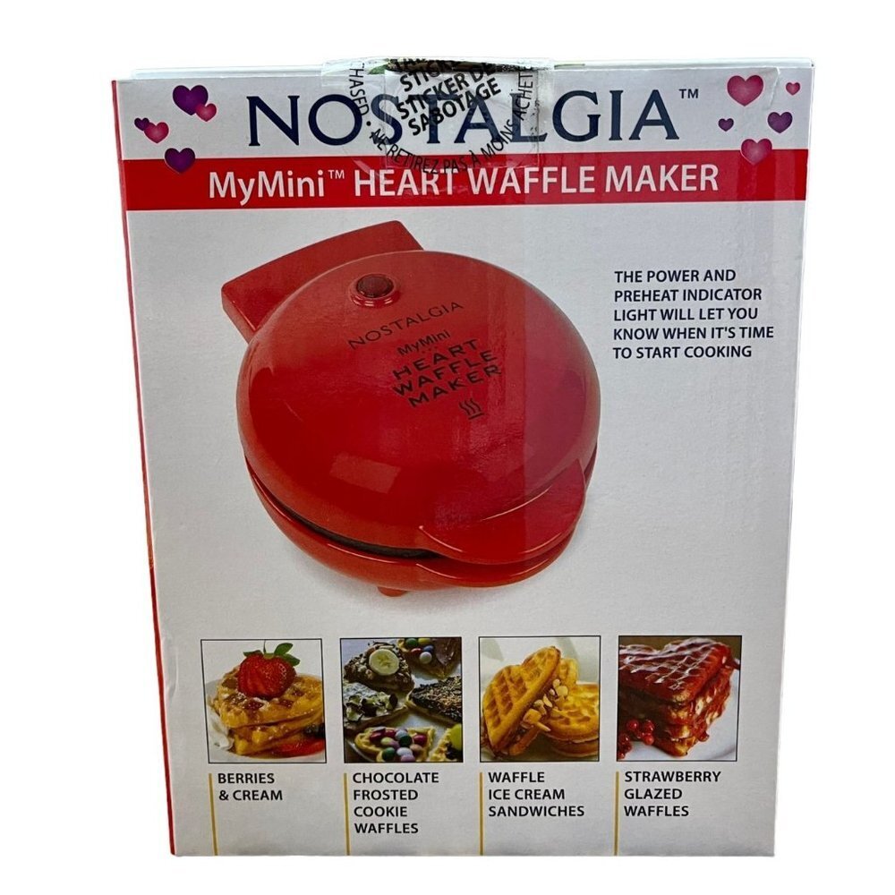 Nostalgia MyMini Heart Shape Waffle Maker 5 Inch Red New Sealed - Picture 2 of 4